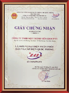Giấy chứng nhận là nhà phân phối dây và cáp điện bộ quốc phòng