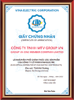 Giấy chứng nhận là nhà phân phối các sản phẩm của công ty cổ phần Vina Electric